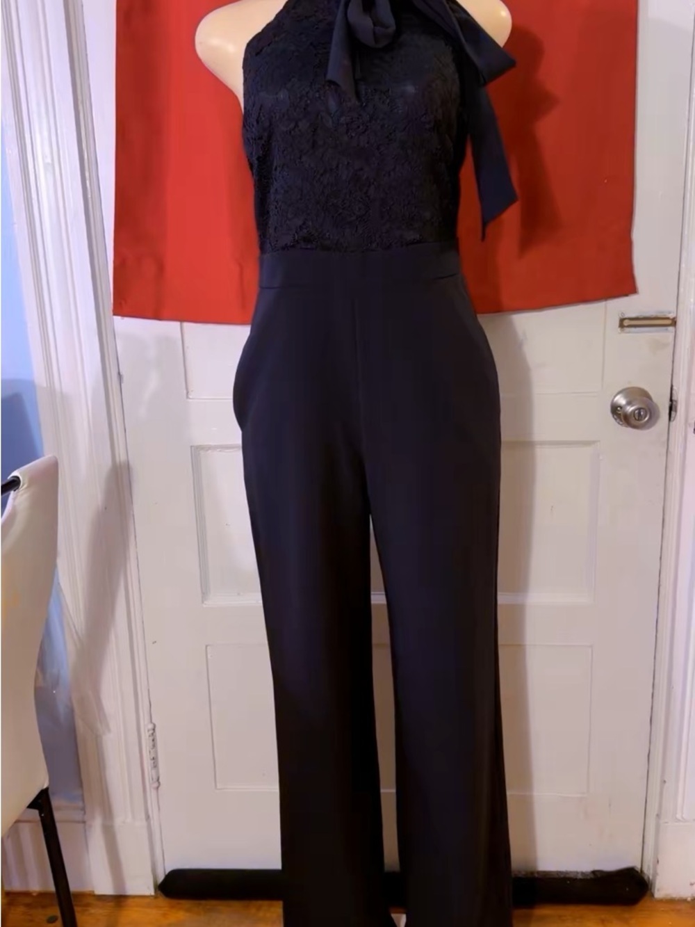Vince Camuto Black Lace Halter Wide-Leg Jumpsuit